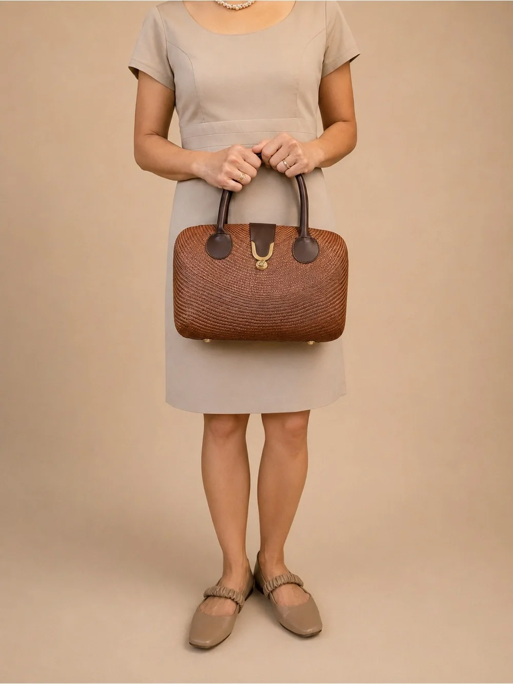 Handwoven Buri Palm NWOT Top Handle Bag • Made in Philippines • Brown Structured